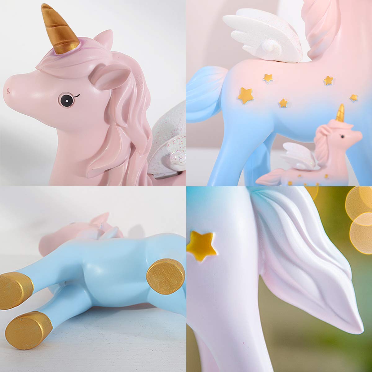 Movinpe Unicorn Cake Topper, Magic Unicorns Sculpture, Pink Hairball Arch, Rainbow, Wings Birthday Banner, Cloud, Balloon, Stars